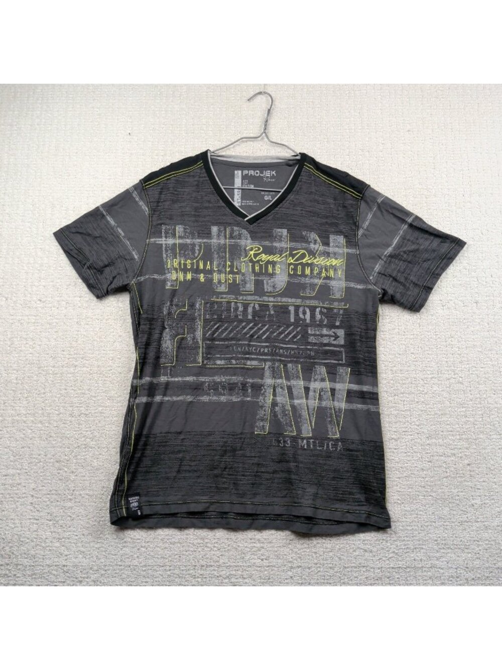 Y2K Projek Raw Men’s L Graphic V-Neck T-Shirt Grunge Affliction Racing Goth Emo